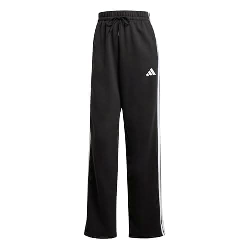 Image of adidas Women's Essentials 3-Stripes Open Hem Fleece Pants, Black/White, XL
