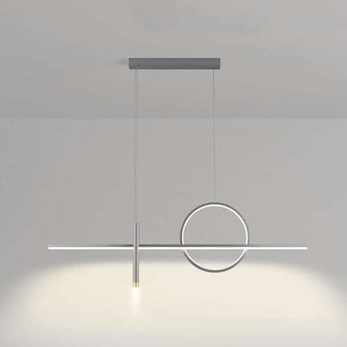 Image of Aioneer Metal Strip Chandelier Led Dimmable Pendent Lamp Minimalist Home Dining Table Suspended Light Fixture Modern Kitchen Office Adjustable Ceiling Hanging Light, For Living R-Gr