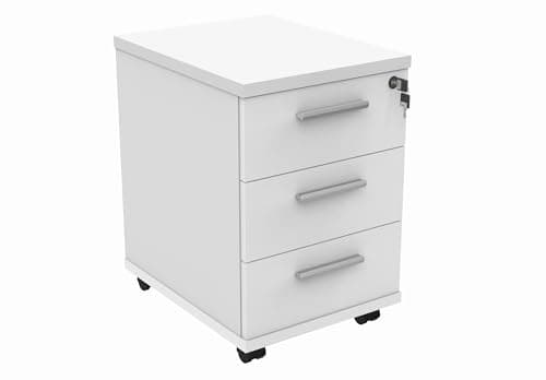 Image of Office Hippo Essentials Heavy Duty Storage Unit, Mobile Storage Cabinet, Featuring 3 Lockable Drawers, Suitable For Commercial Office, Home And Classroom, Arctic White, 50D x 40.4W x 59.5Hcm