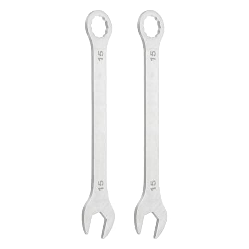 Image of sourcing map 2Pcs Super Thin Combination Wrench 15mm Metric 12-Point Box and Open End Stainless Steel Double Ended Spanner Tool for Automotive Pipe Furniture Machinery DIY Repair, Silver