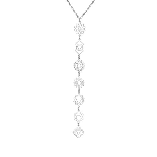 Image of LIKGREAT 7 Chakra Necklace for Women Stainless Steel Spiritual Healing Chakra Pendant Necklace Yoga Meditation Jewellery for Mother's Day (1-Silver)