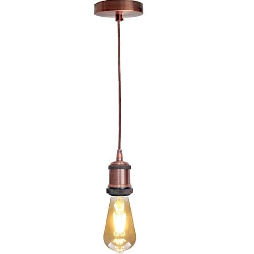 Image of LEDSone Vintage Copper Pendant Light Fitting E27 Lamp Holder with 1m Braided Cable – Industrial Ceiling Hanging Light for Kitchen, Dining Room, Living Room