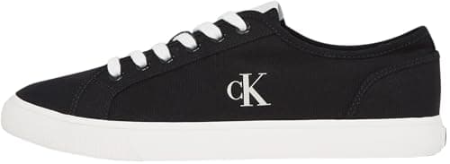 Image of Calvin Klein Men’s Low Top Canvas Vulcanised Trainers, Black (Ck Black/Bright White), 9