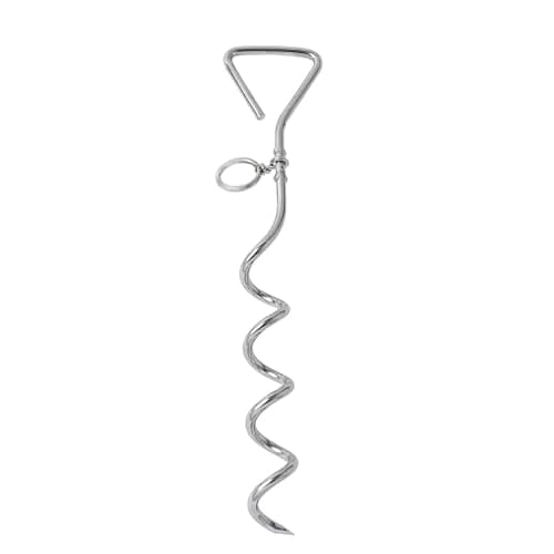 Image of WePet Dog Tie-Out Stake, Durable Silver Spiral Ground Anchor, Secure Outdoor Tethering for all Cable Leash Chain, Camping Accessories, Rust-Resistant, Easy Installation, Medium, 42 cm