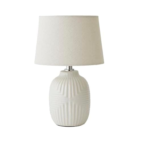 Image of ValueLights | Harrison Taper Shade White Geo Ribbed Pattern Gloss Small Table Lamp with Bulb | Table Lamps, Home Décor & Improvement Essential | Light Bulb Included
