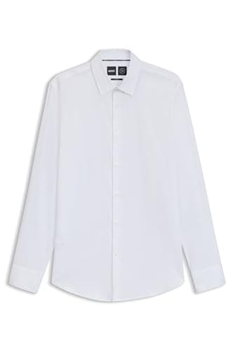 Image of BOSS Mens P-HANK-s-kent-C1-222 Slim-fit Shirt in high-Performance Structured Cotton White