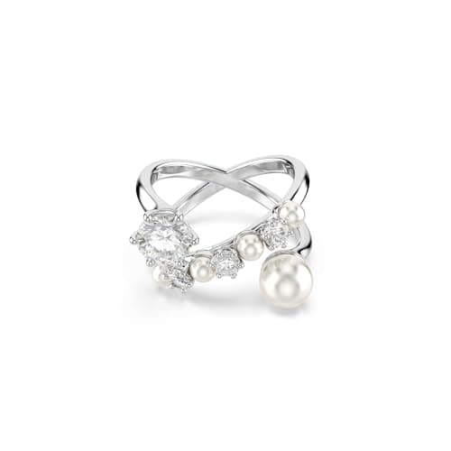Image of Swarovski Matrix cocktail ring, Crystal pearl, Round cut, White, Rhodium plated