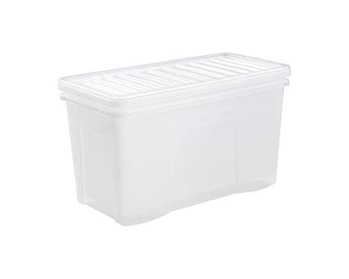 Image of Wham Crystal 3 x 110L Stackable Plastic Storage Boxes with Lids | Ideal for Home, Office, Toys & More | Extra Large Boxes | Made in UK - Clear