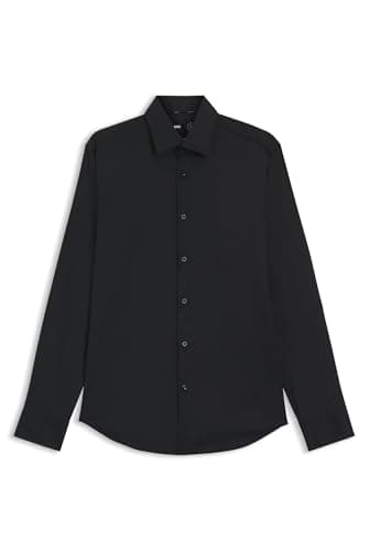 Image of BOSS Mens P-HANK-s-kent-C1-222 Performance-Stretch Slim-fit Shirt in Cotton-Blend Jersey Black
