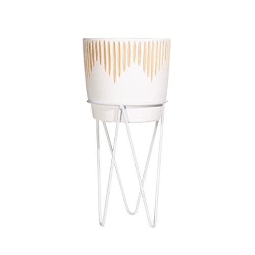 Image of Sass & Belle White Sgrafitto Planter With Wire Stand