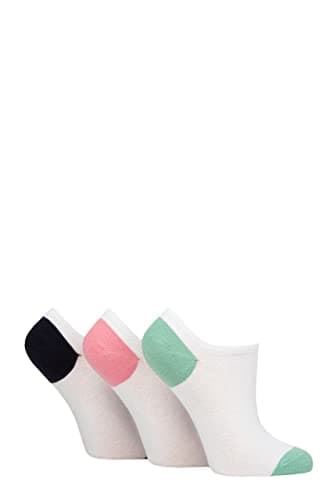 Image of Pringle Ladies Plain Cotton Secret Socks Pack of 3 White Black/Pink/Green Heel & Toe 4-8