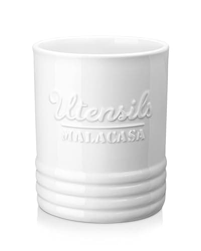 Image of MALACASA Kitchen Utensil Holder, 7.2'' Large Cooking Utensil Holder for Kitchen Counter, Ceramic Utensil Crock for Countertop, White Farmhouse Utensils Organizer, Series REG