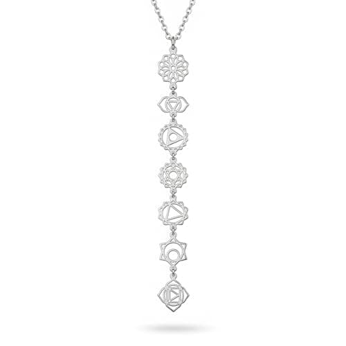 Image of Only Faith Women's Necklace with Witch's Knot and Tetragrammaton for Women, 7 Chakras, Long Pendant with Spiritual Symbols, Yoga, Reiki, Meditation, Amulet, Pequeño, Stainless Steel, No Gemstone