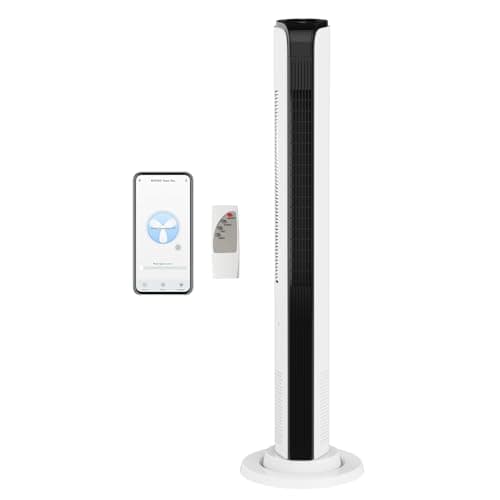 Image of ROVSUN 42 Inch Oscillating Tower Fan with Remote Control - 24ft/s Velocity Electric Cooling Fan - 60° Oscillation, 12H Timer, 3 Speeds and Moods, LED Touch Display, Bladeless for Bedroom