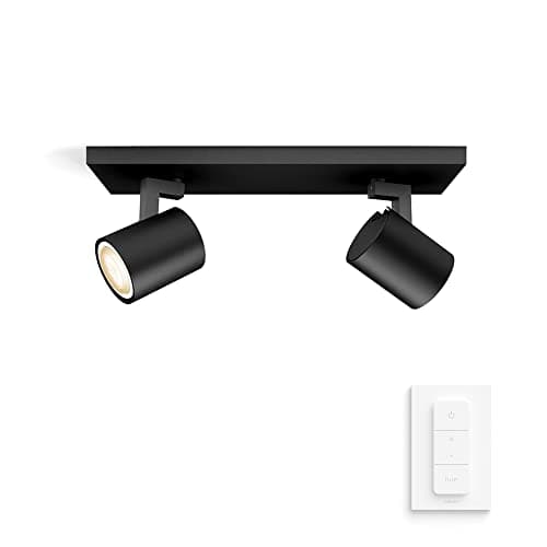 Image of Philips Hue Runner White Ambiance Smart Ceiling Bar Light, 2X Spotlights [Gu10 Spot] with Bluetooth, Black & Dimmer Switch Works with Alexa, Google Assistant and Apple Homekit