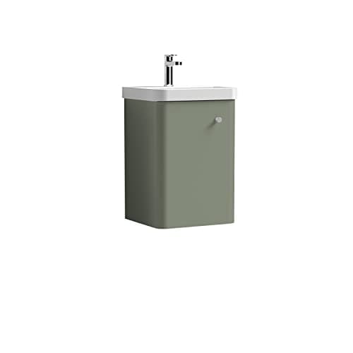 Image of nuie COR801 Core Modern Bathroom Wall Hung 1 Door Vanity Basin Unit with Ceramic Basin, 400mm, Satin Green