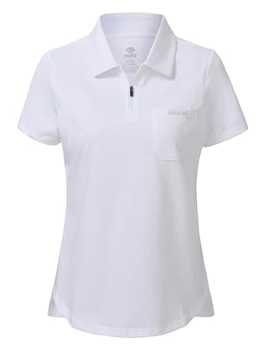 Image of MoFiz Women's Premium Cotton Polo Shirts Short Sleeve Golf Shirt Work Tennis Top Sports Polo T-Shirt Ladies White Size M