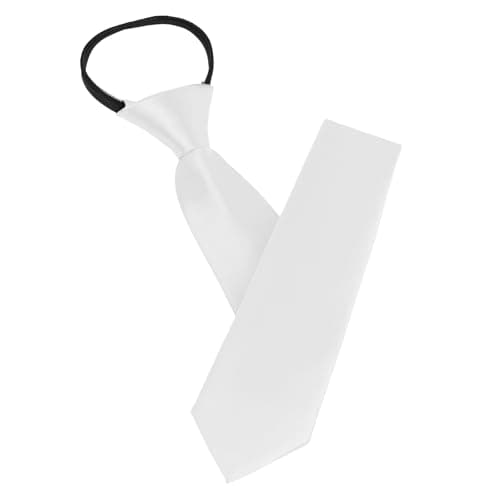 Image of AUYAO Zipper Tie for Men Pre-Tied Neck Tie, Mens Solid Color Tie Adjustable Neck Tie, Zipper Necktie Clip on Tie Neckwear Unisex for Office Graduation School Uniform Wedding Business(Polyester-White)