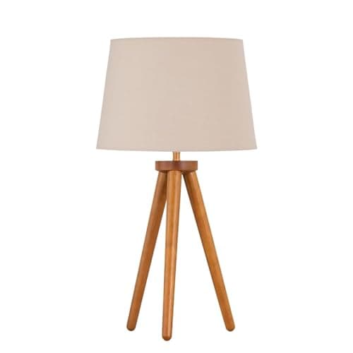 Image of firstchoicelighting Modern Dark Oak Table Lamp or Bedside Light, Wood Tripod Design, Natural Shade