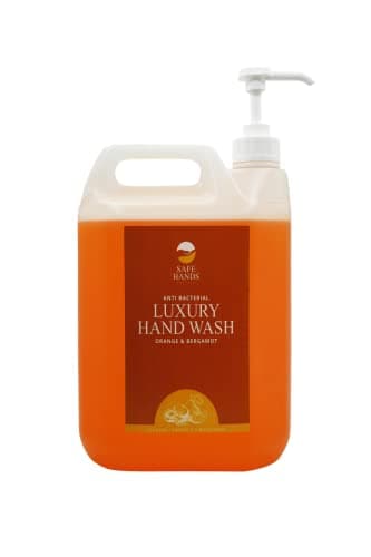 Image of Safe Hands | Luxury Hand Wash with Pumps | Orange & Bergamot | 5 Litre | Moisturising hand soap liquid | Anti Bac Hand Soap | Removes 99% of Bacteria | Kind to Skin
