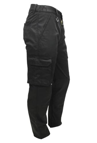 Image of FNT Workwear Black Mens Cargo Combat Work Trouser Multi Pockets Work Pants with Elasticated Waist Band Knee Pad Pockets Button & Zip Fly (34 Waist, 33 Leg, Black, Regular)
