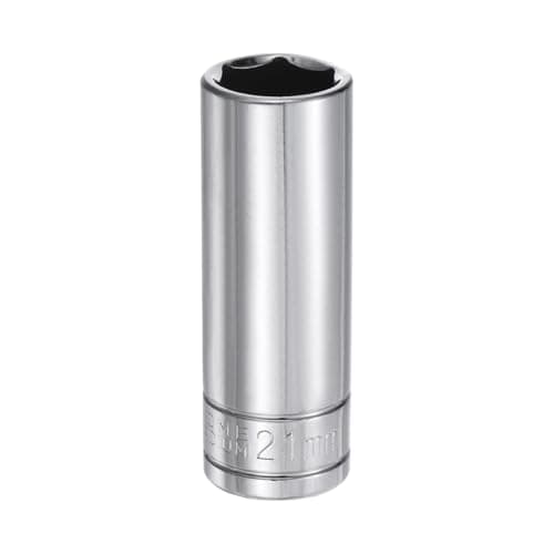 Image of sourcing map 6-Point Socket 1/2" Drive 21mm Metric 3.1" Length 45# Steel Deep Sockets Full Polishing Chrome Sockets for Car Repair Mechanical Maintenance Home Use