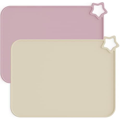 Image of Moonkie Silicone Placemats for Baby & Kid, Stain Resistant Non-Slip Toddler Food Mats Eating Table Mat with 2 Packs(Pale Mauve/Shifting Sand),15.7 x 11.7 inches
