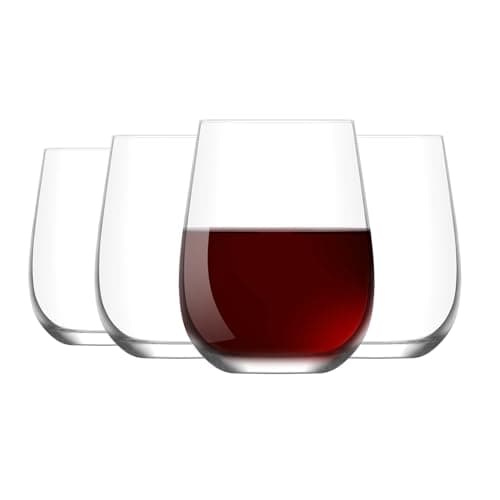 Image of LAV Stemless Red & White Wine Glasses Tumbler Set of 6 - Drinking Glassware for Water Champagne Martini Mimosa Prosecco Cocktail Sangria - Short 16 oz No Stem Glasses Dishwasher Safe