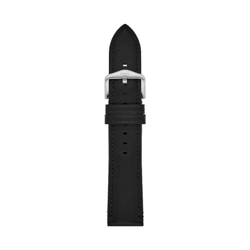 Image of Fossil Litehide Men's Leather Bracelet, 22 mm, Black and Silver, 22 mm, Casual