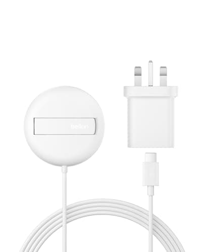 Image of Belkin Magnetic Wireless Charging Pad 15W with Pop-Up Stand - MagSafe-Compatible Certified Qi2 Wireless Charger for iPhone 17, Air, 16, 15, Pixelsnap, Samsung Galaxy, AirPods with PSU Included - White