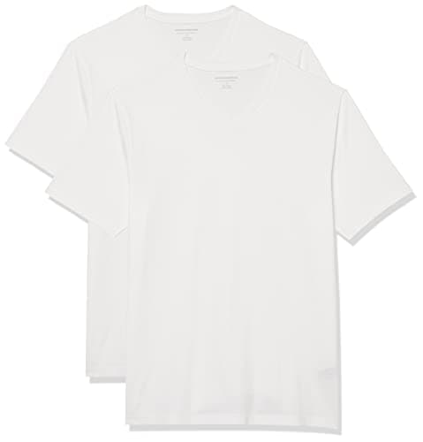 Image of Amazon Essentials Men's Slim-Fit Short-Sleeve V-Neck T-Shirt, Pack of 2, White, X-Large