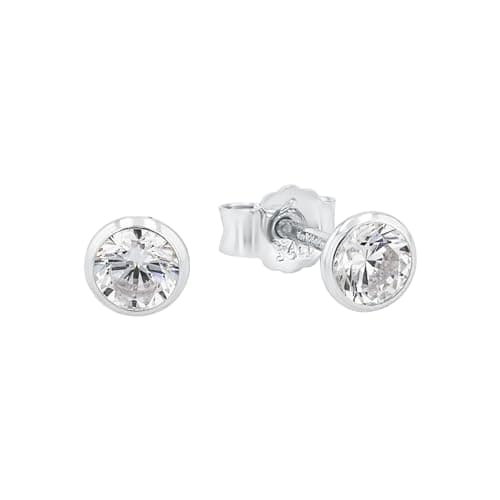 Image of Amor Stud Earrings 925 Sterling Silver Ladies Earrings, With Cubic Zirconia Synth, 0.4 Cm, Silver, Comes In Jewelry Gift Box, 9062263
