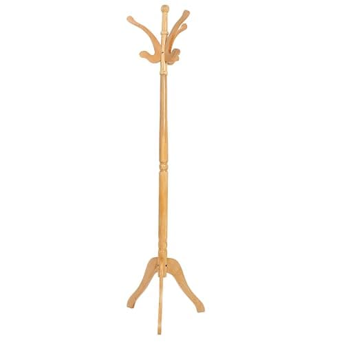 Image of Premier Housewares Wooden Coat Stand | Free Standing Coat Stand with Curved Lines | Stand for Coats, Clothes, Hats, Handbags | Wood Storage Stand