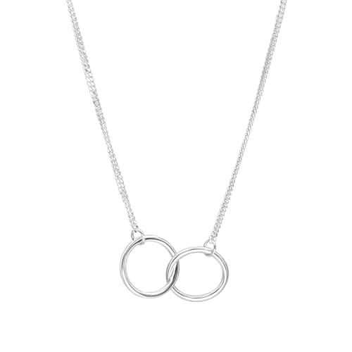 Image of Silverly Sterling Silver Double Interlocking Circle Chain Necklace - Elegant Infinity Cable Chains for Women - 925 Solid Silver Minimalist Geometric Jewellery - Interlinked Open Circle Design