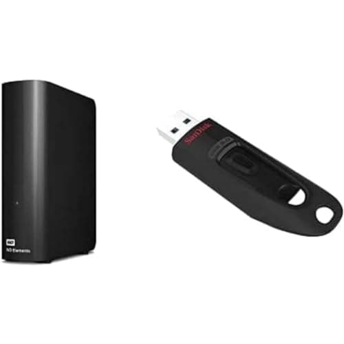Image of WD Elements 18TB Desktop USB 3.0 External Hard Drive with the SanDisk Ultra 256GB USB 3.0 Flash Drive