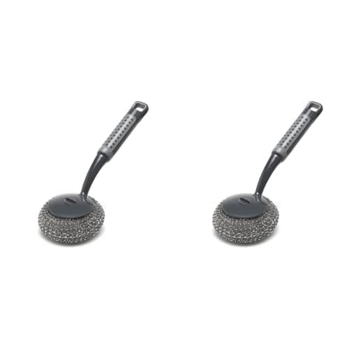 Image of Addis ComfiGrip Long Handled Washing Up Scourer Scrub Brush, Metallic Graphite, 26 x 10 x 12 cm,517706 (Pack of 2)
