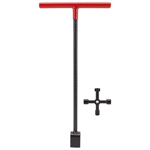 Image of Ausla Water Meter Key Wrench, Stopcock T Bar Stopcock Key Steel T Handle Curb Key, Stopcock T Bar with 4 Way Utility Tool, Main War Stopcock with 4 Way Utility Tool for Valves, Plumbing Tools (Red)