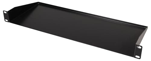 Image of PULSE 19” 1U Rack Shelf, 180mm Depth, Heavy Duty 1.5mm Steel, Black Powder Coated, Slim Space-Saving Rackmount Storage for Servers, Audio Equipment, Electronics - RKSS-1U180