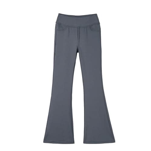Image of Rolanko Girls Flared Trousers, Pull Up Bootcut High Waist Stretch Leggings Sports Jogger Pants with Pockets, Grey, Size: 170, 13-15 Years