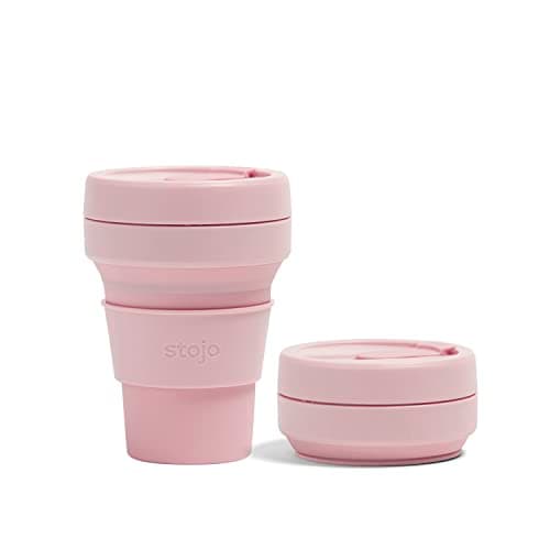 Image of STOJO On-The-Go Collapsible Coffee Cup - 12oz / 355ml - Reusable & Foldable Silicone Travel Mug with Lid - Portable, Pocket Size - Dishwasher Safe - Carnation