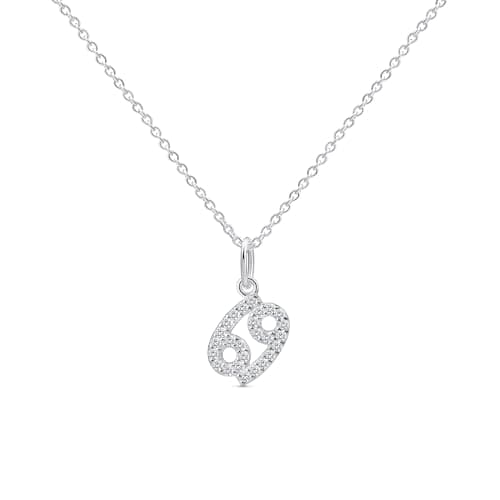 Image of Amberta Women's 925 Sterling Silver Zodiac Necklace with Cubic Zirconia: Silver Cancer Necklace