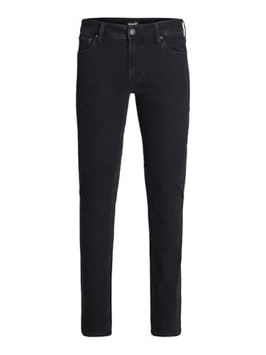 Image of JACK & JONES Mens Straight Leg Jeans Cotton Denim Pants Regular Rise Black Jeans for Men, Black Colour, Size- 30W / 32L