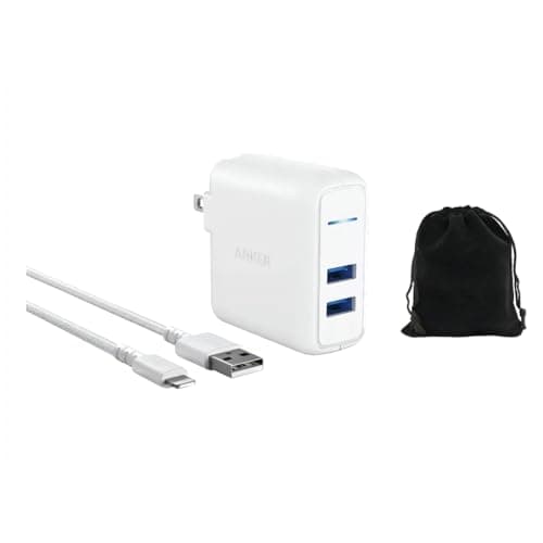 Image of Anker 2-Port PowerPort 24W Wall Charger with PowerIQ Technology, Dual USB-A Ports, Fast Charging for iPhone, Samsung, Tablets, and More, Travel Design with Foldable Plug, W/Lightning Cable & Pouch