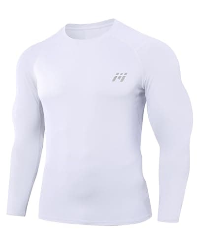 Image of MeetHoo Men’s Compression Shirt Long Sleeve Shirts Sport Running Tops Sweat Wicking Quickly Dry Base Layer Top for Fitness Running Cycling Gym Basketball White