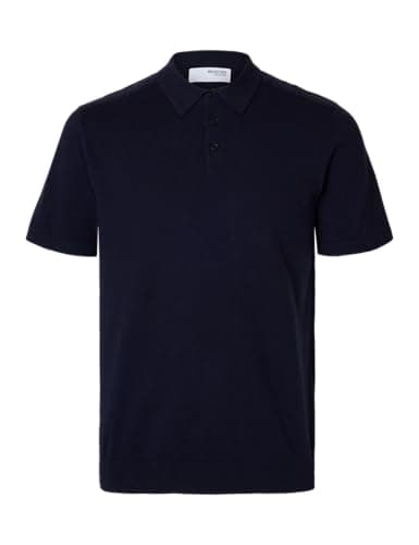 Image of SELETED HOMME Mens Slhberg Knit Noos Polo Shirt, Navy Blazer/Detail: Melange, L UK