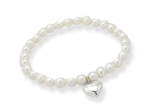 Image of Hemasa Trendy Glass Pearl Beaded Stretch Bracelets with Heart Charm