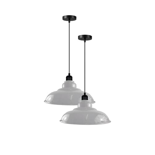 Image of DC VOLTAGE Modern Vintage Style Single Way Metal Curvy Shaped Ceiling Pendant Light 2Pcs with E27 lamp Fitting for Kitchen, Living Room, Corridor and Restaurant (White - Without Bulb)