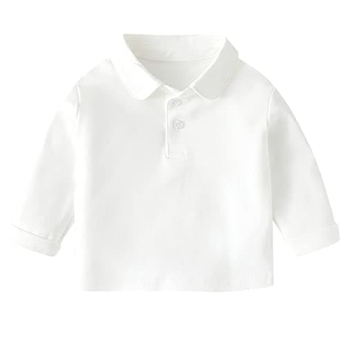 Image of Little Boy Classic Pique Polo Shirt Baby Long Sleeve School Uniform Toddler Solid Color Shirts Casual Regular Fit Clothes Soft and Comfortable (White, 12-18 Months)