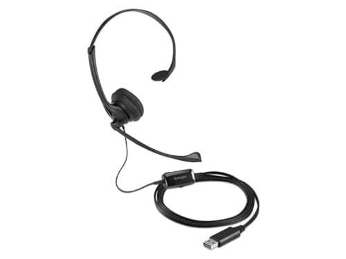 Image of Kensington USB Mono Headset with Noise Cancelling Mic and Volume Control, Adjustable Single Headphone Set with Built-In Microphone for Comfortable Video Phone Calling & Remote Conferencing (K80100WW)