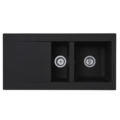 Image of Liquida EW15BL 1.5 Bowl Composite Reversible Inset Black Kitchen Sink with Waste
